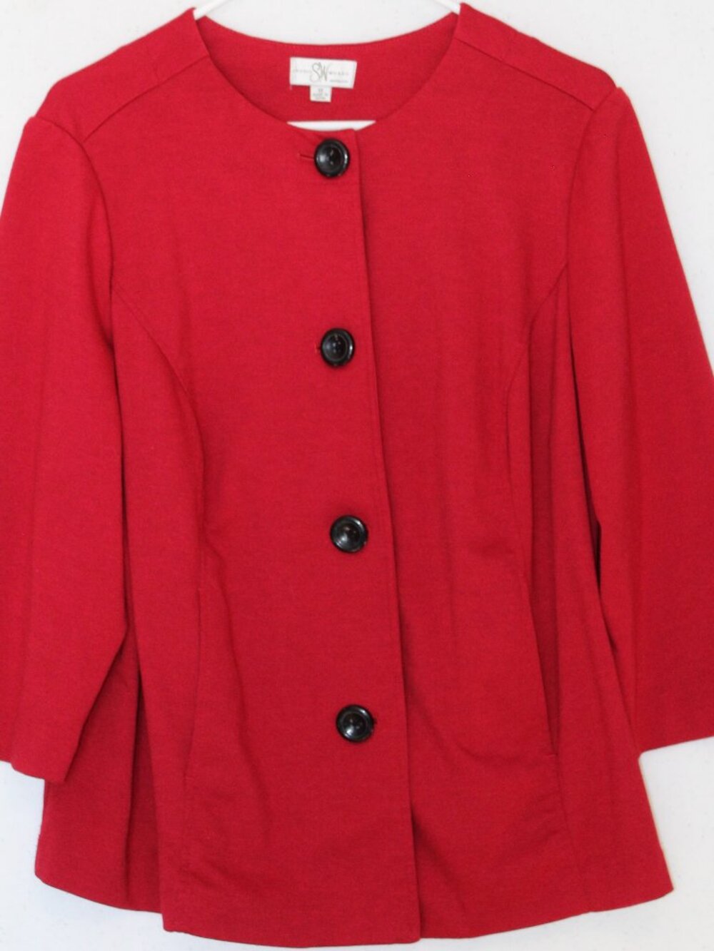 Studio Works Womens Plus Size 1X Button Front 3/4 Sleeve Red Jacket